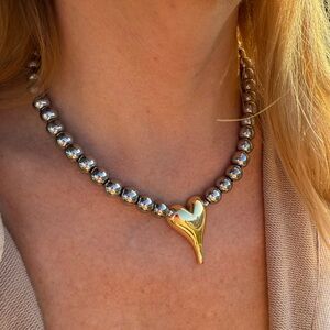 Gold Heart Necklace & Bracelet Set – Handmade